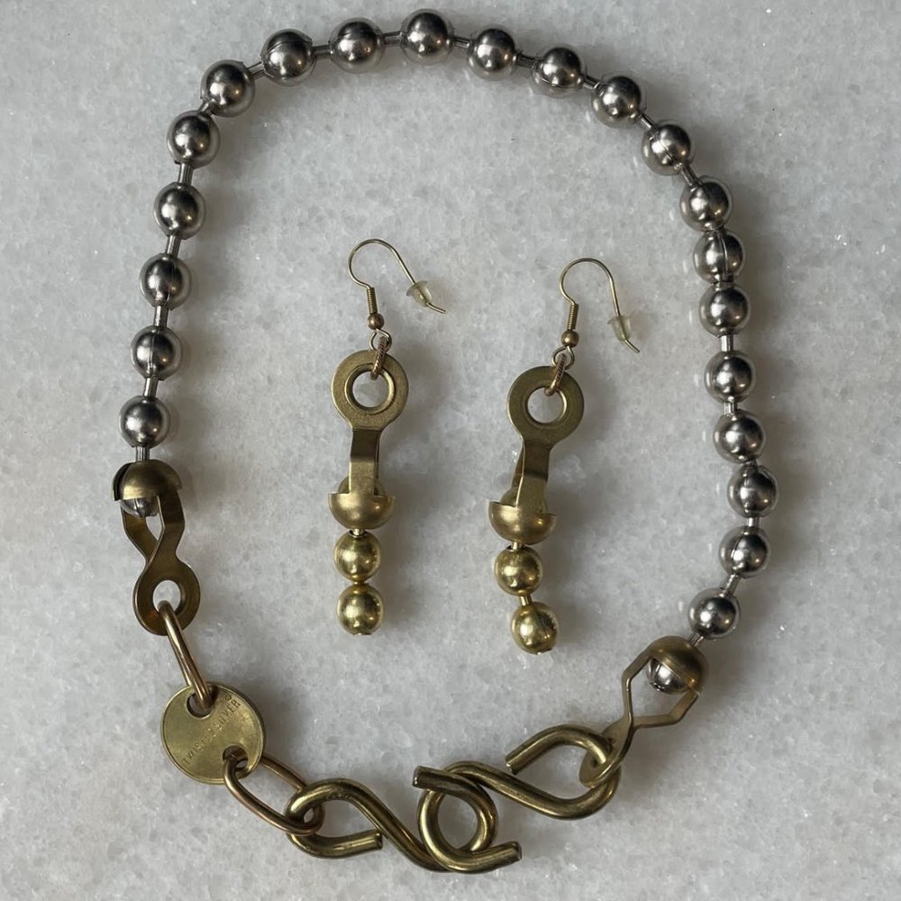 TWISTED SILVER Catch Necklace with Ball & Chain Earrings